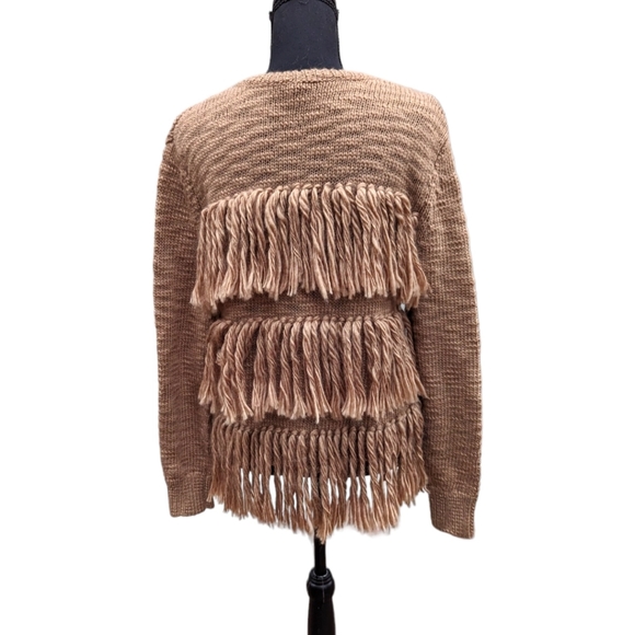TRINA TURK brown wool Alexandria fringe cardigan sweater S/M - Picture 7 of 11